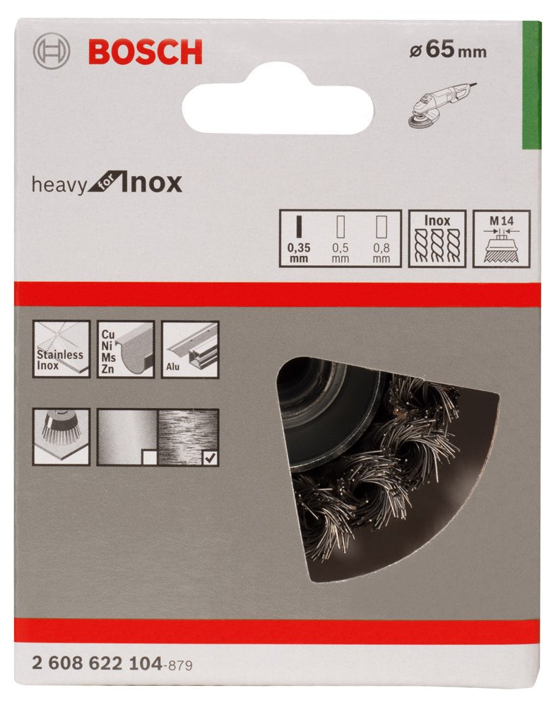 [Australia - AusPower] - Bosch 1 x PRO Stainless Steel Longlife Cup Brush, Braided Wire for Small Angle Grinders and M14 Thread (for Non-Ferrous Metals, Steel, Diameter 65 mm, Professional Accessories Small Angle Grinder) 