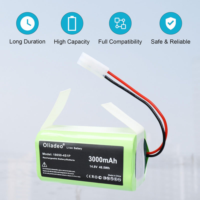 Replacement Battery for Bobsweep Bob Sweep Bob Standard - Bob Pethair Junior Model WJ540011 WPP56002 WP460011RO Robotic Robot Vacuum Cleaner 14.8v Li-ion 3000mAh (2-Wire Connector)