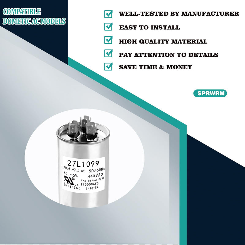 [Australia - AusPower] - P291-7074R 27L1099 Capacitor 70+7.5uf 440VAC Helps Motor Start Stably Explosion-Proof 
