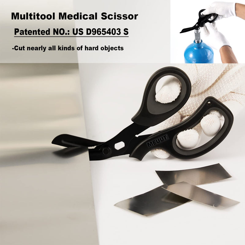[Australia - AusPower] - MEUUT 3 Pack Medical Scissors and penlights for Nurses with Four Batteries-One 8" Patented Trauma Scissor Bandage Scissor Two LED Pen lights for Nurse Doctor EMT First Aid Black Scissor+black&gold Penlight 