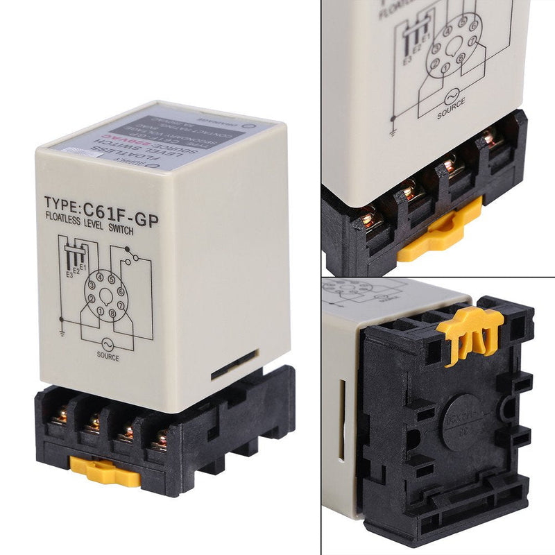 [Australia - AusPower] - Liquid Water Level Sensor, Floatless Level Switch, C61F-GP AC220V 50HZ/60HZ Liquid Level Controller with Base for Water Industry 