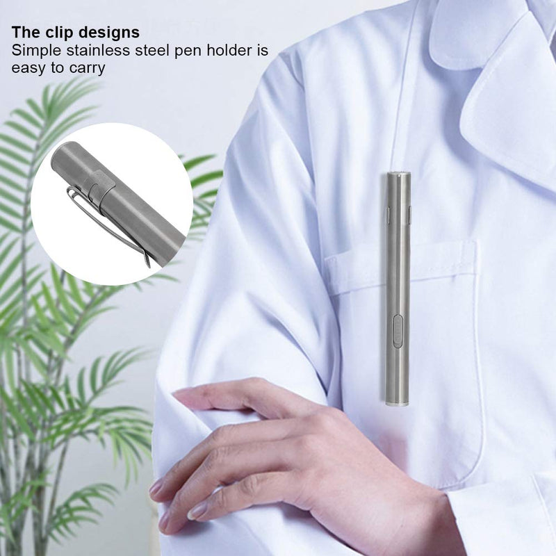 [Australia - AusPower] - Fafeicy LED USB Penlight Mini Diagnostic Medical Pen Light, Stainless Steel Rechargeable Pen Light with Pocket Clip + USB Cable for Mechanic 