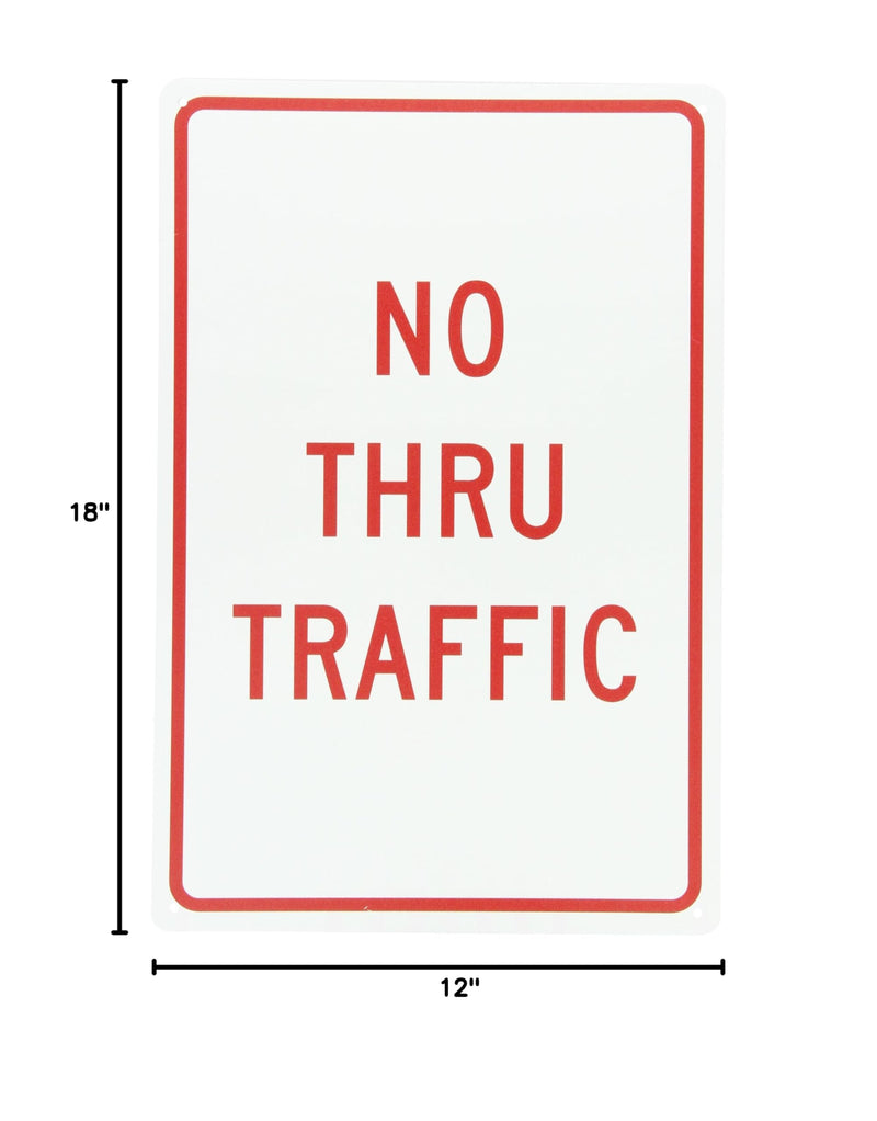 NMC TM141G Traffic Sign, Legend "NO THRU TRAFFIC", 12" Length x 18" Height, 0.040 Aluminum, Red On White Aluminum 0.040