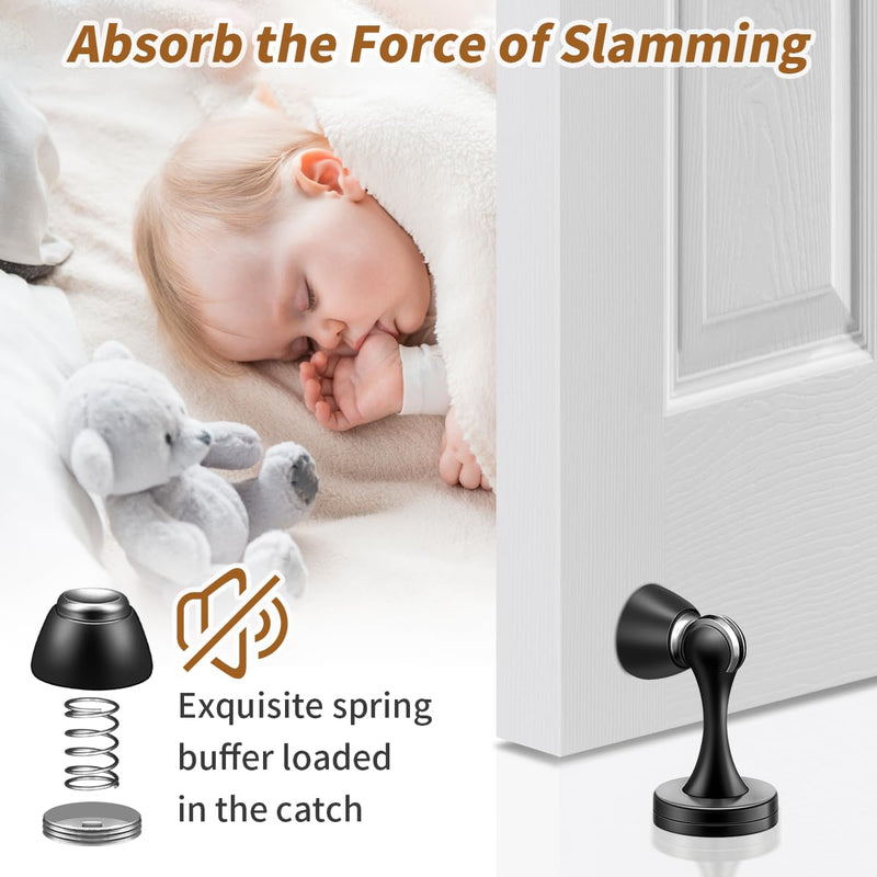 [Australia - AusPower] - KOLAKO Door Stopper, Magnetic Door Stops, Brushed Satin Nickel, 2 Pack Wall Floor Mounted Black Magnetic Door Catch Door Holder, Stainless Steel Soft-Catch Doorstop 