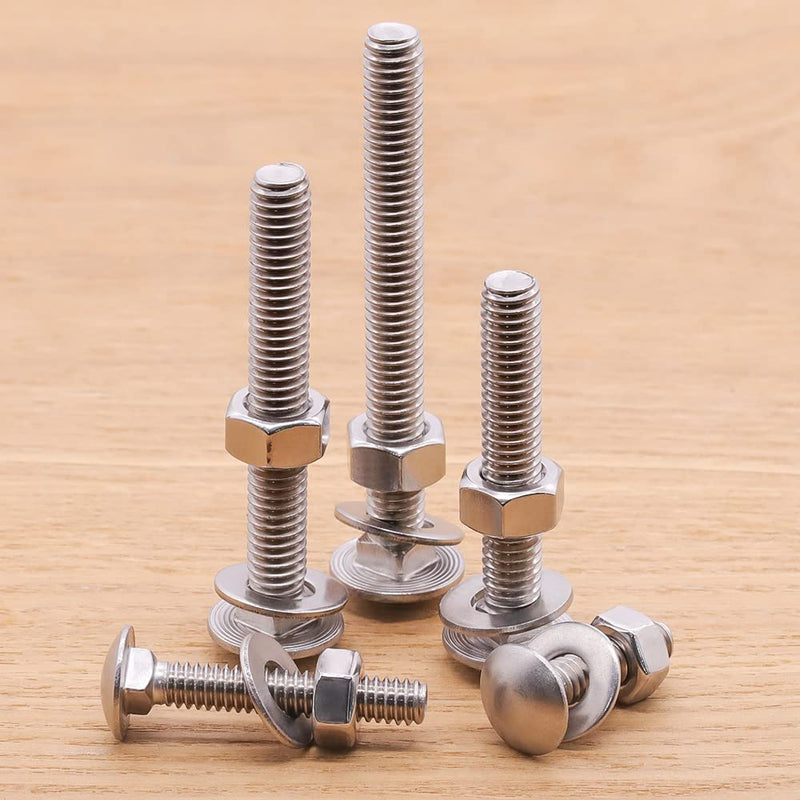 [Australia - AusPower] - 3/8-16 x 2-1/2" Stainless Steel Carriage Bolts with Hex Nuts and Flat Washers 304 Stainless Steel 18-8 Square Neck Bolts and Nuts Washers, Full Thread, Coarse Thread, 8 Sets 3/8-16 x 2-1/2" 