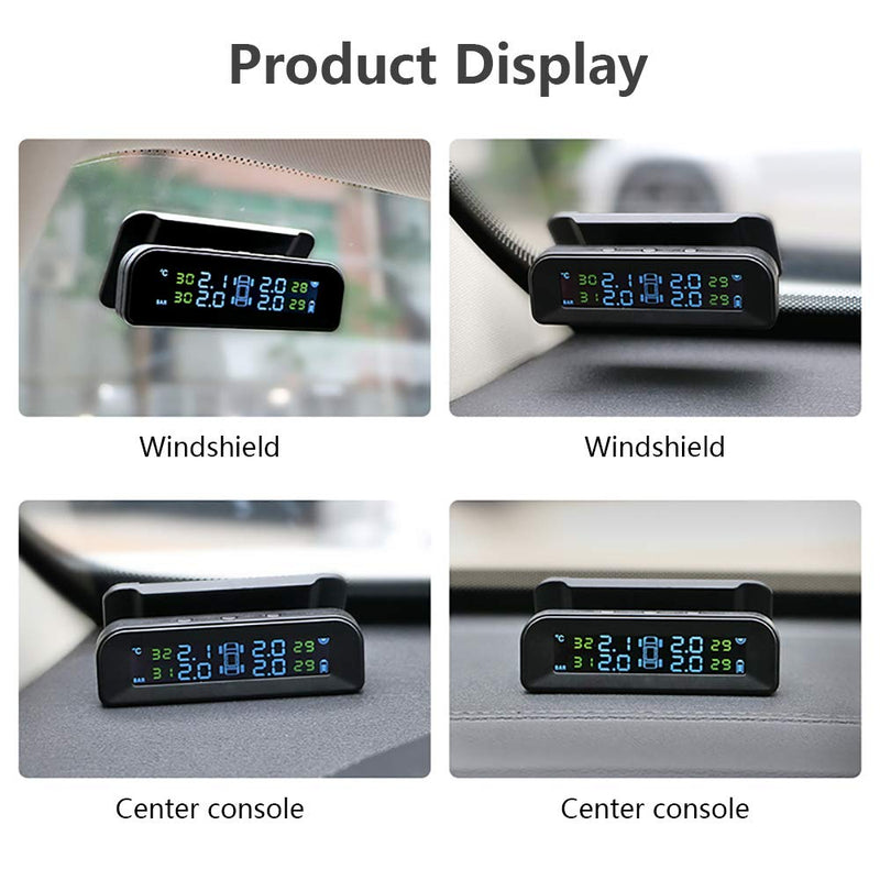 [Australia - AusPower] - Tire Pressure Monitoring System Wireless Solar TPMS, Tire Pressure Monitor Installed on Windowshield with 4 External Sensors Real-time Display Temperature Pressure 22-87 PSI for Car RV SUV MPV Sedan 
