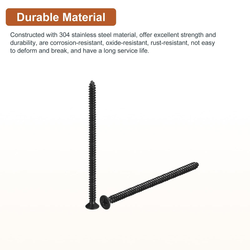 DTGN 100Pcs #10x3-1/2 Flat Head Wood Screws, 304 Stainless Steel Phillips Self Tapping Screws - Good for Woodworking, Furniture - Black #10x3-1/2" 100