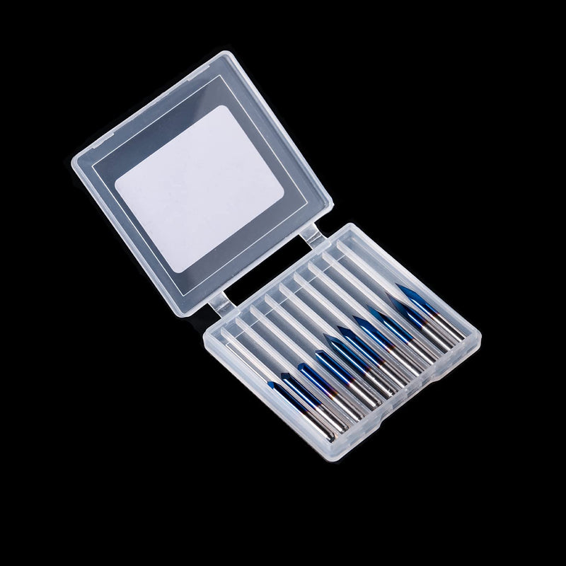 [Australia - AusPower] - Set of 10 20/30/45/60/90 Degrees 0.1 mm Engraving Cutter Set V Milling Tip in Pyramid Shape Triangular Pyramid V-bit Nano Coating for Acrylic, Wood, PVC, Engraving and Milling 20/30/45/60/90 degree x 0.1 