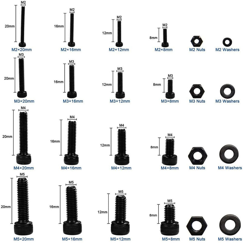 [Australia - AusPower] - AXK 1060pcs M2 M3 M4 M5 Hex Socket Screw Set Carbon Steel Flat Round Cap Head Screws Bolts and Nuts Assortment Kit with Storage Box (Black, M2, M3, M4, M5) Black 
