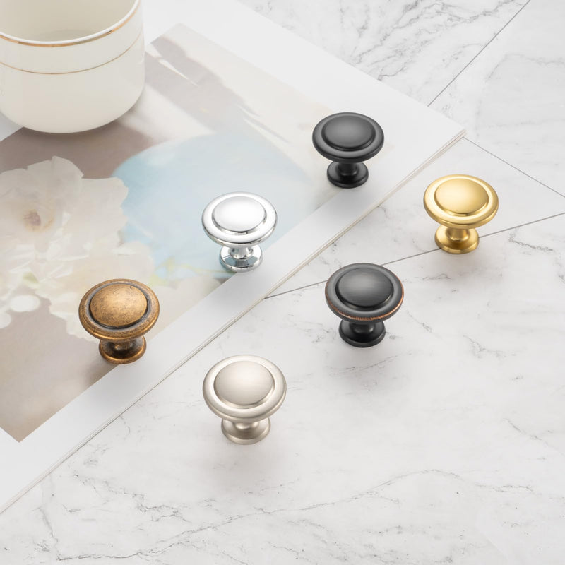 KOOFIZO Round Cabinet Knobs Brushed Gold Cabinet Pulls, Dia. 1-1/4 Inch, 10 Pack Gold Drawer Knobs for Kitchen Cabinets 1960 Drawers Dresser Cupboard Bedroom Bathroom Knob 1 - 10Pcs
