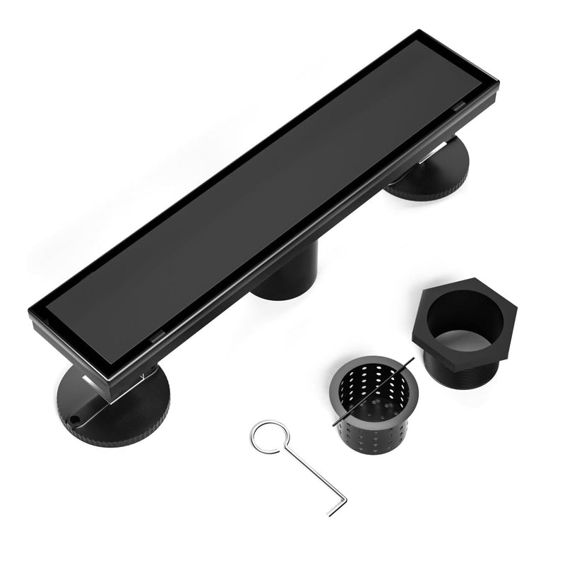 BARONAGE Linear Shower Drain 12 Inch, Reversible Tile Insert, Matte Black | 304 Stainless Steel Linear Drains, Rustproof, Hair Catcher, Rectangle Shower Floor Drain With Leveling Feet For Bathroom