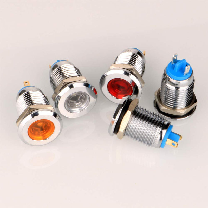 Gebildet 5pcs 12 mm AC/DC 12-24V Stainless Steel Waterproof LED Indicator Light and in 5 Colors Red/Orange/Blue/Green/White Mix 5 Colors