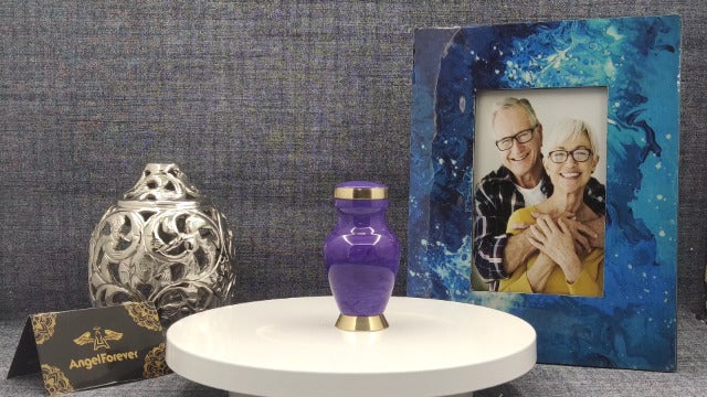 Small Keepsake Cremation Urn for Ashes | Keep Your Loved Ones Memory Close | Elegant Everlasting Tribute | Mini Personal Memorial for Remains, Dried Flowers, Sacred Earth | Threaded Lid | 3 Cubic Inch Purple