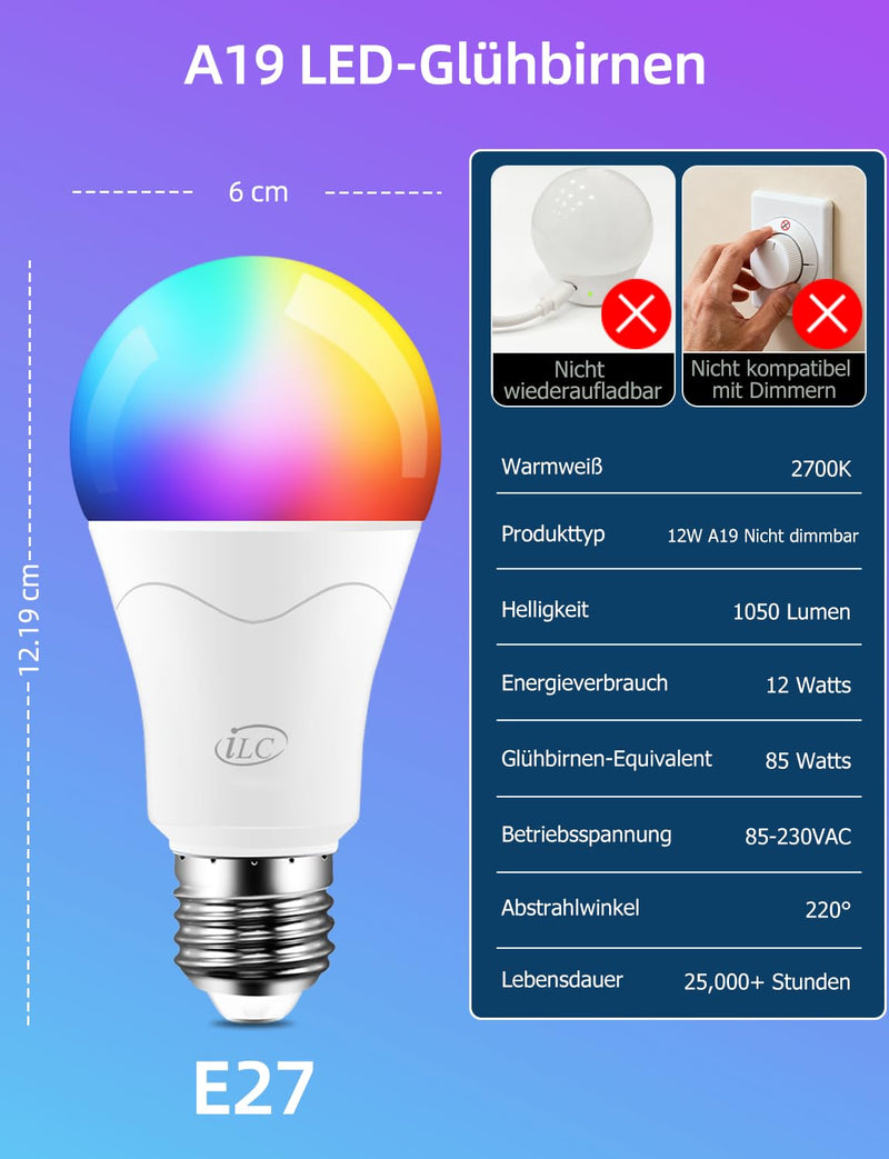 iLC LED Light Bulb Replaces 85W, 1000 Lumen, RGB Light Bulb With Remote Control, Color Change, Warm White (2700 Kelvin), Edison E27 1 piece (pack of 1)