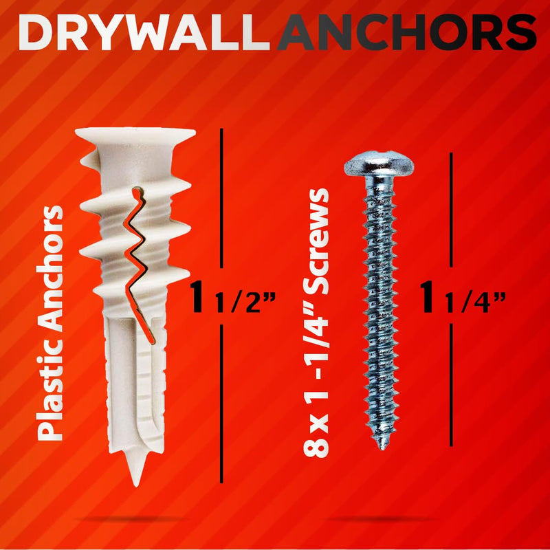 [Australia - AusPower] - 120Pcs #8 Self Drilling Drywall Anchors and Screws kit #8 x 1-1/4- Superb Wall Anchors for Drywall, Holds upto 75lbs  No Drill Hole Required with These Dry wall screws and anchors Nylon 120 