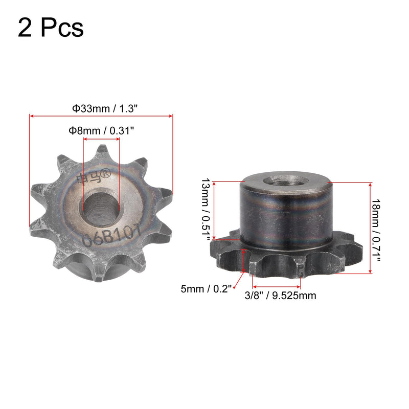 [Australia - AusPower] - uxcell Chain Roller Sprocket, 8mm Bore 3/8" Pitch 10 Tooth Single Strand Type B Chain Sprocket, A3 Carbon Steel Roller Chain Sprocket for ISO 06B Chain, 2Pcs 33mmx8mm 