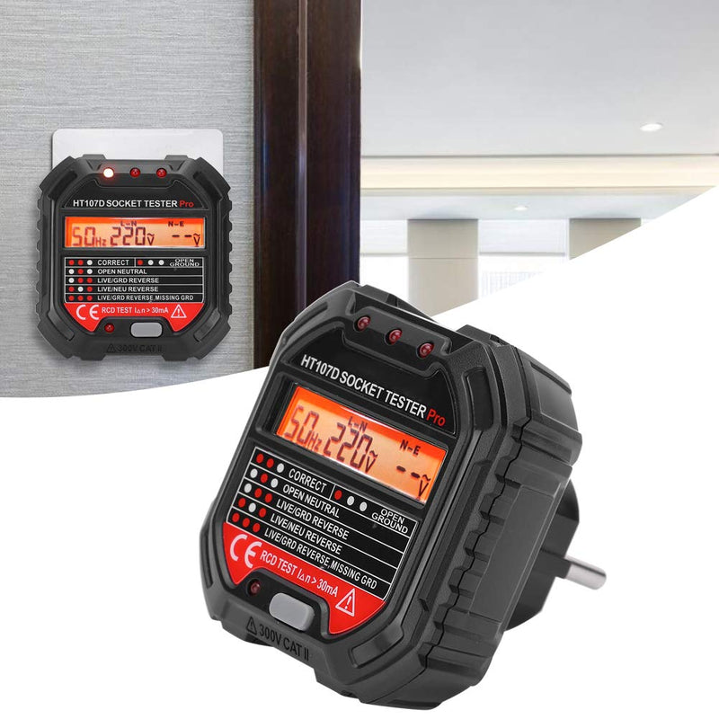 [Australia - AusPower] - HT107D Socket Tester LCD Digital Display 90-250V Automatic Mains Analysis for Household Electrical Installation Workshop Testing 