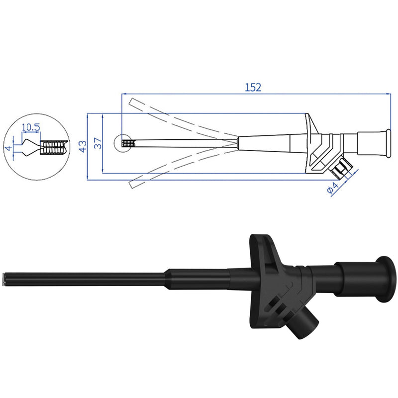 Set of 2 Measuring Clamps, Test Probes for Multimeter, Cable Test Probe, CAT III 1000V 10A Insulated Quick Test Hook Clip, Grab Clamp, Crocodile Clips with 4 mm Banana Socket