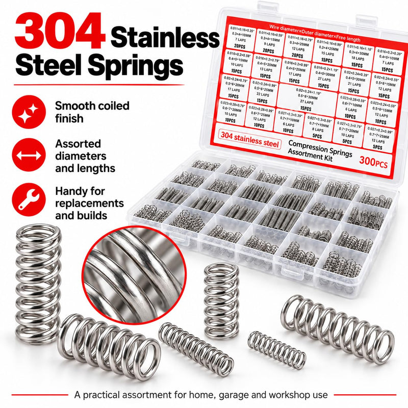 Set of 300 mini stainless steel compression springs in 23 sizes from Dianrui, ideal for DIY mechanical repair projects.