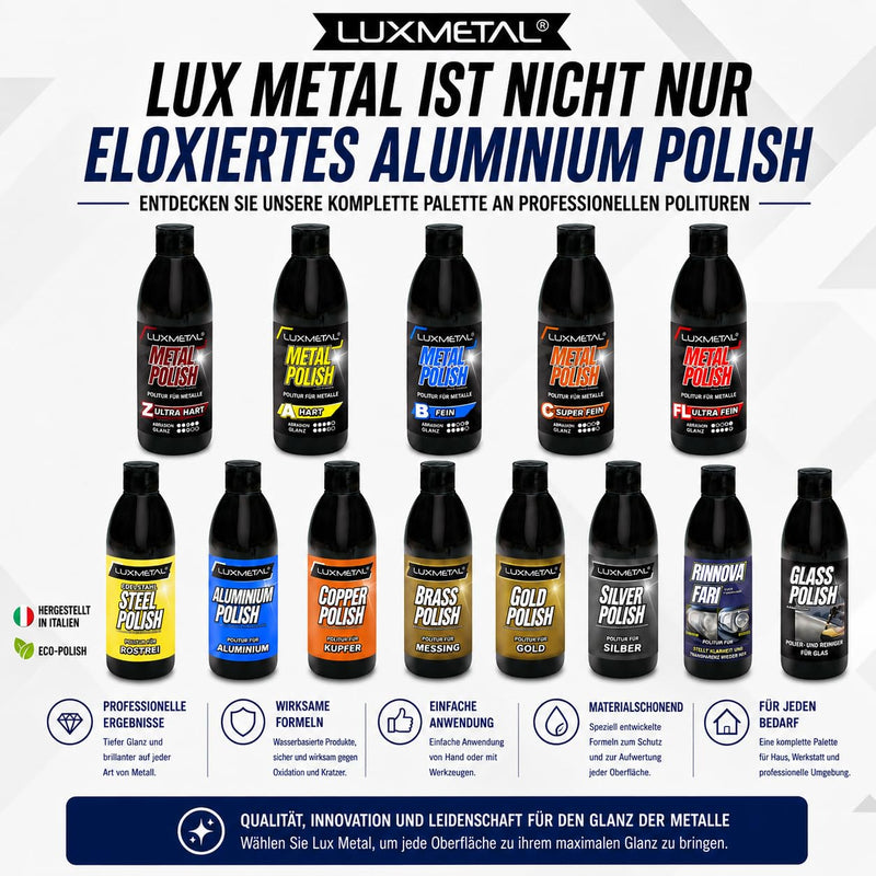 Lux Metal Anodized Aluminum Polish 250g Polish for Anodized Aluminum, Cleans and Revives Window Frames, Profiles, Door Locks, Windows, Handles and Shower Cubicles