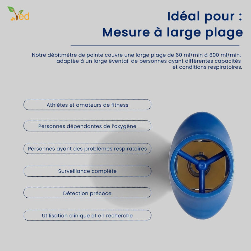 VED Adult Peak Flow Meter Standard Expiratory Flow Meter for Monitoring Pulmonary Function, Portable Spirometry and Breathing Training Device