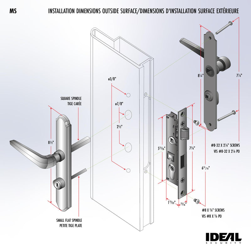 Ideal Security MSMB Straight Mortise Lock Set, Exclusive Replacement for AluminArt Storm Doors and Screen Doors, Adjustable 3/4" Backset, Matte Black