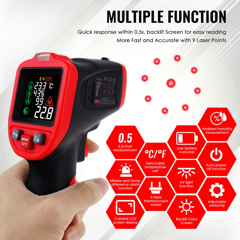 [Australia - AusPower] - Infrared Thermometer Gun with Pipe Temperature Clamp, High Accuracy HVAC Thermometer (-50°C to 850°C) for Cooking, Home Repair, Oven, HVAC, Automotive & Industrial Use, Adjustable Emissivity 