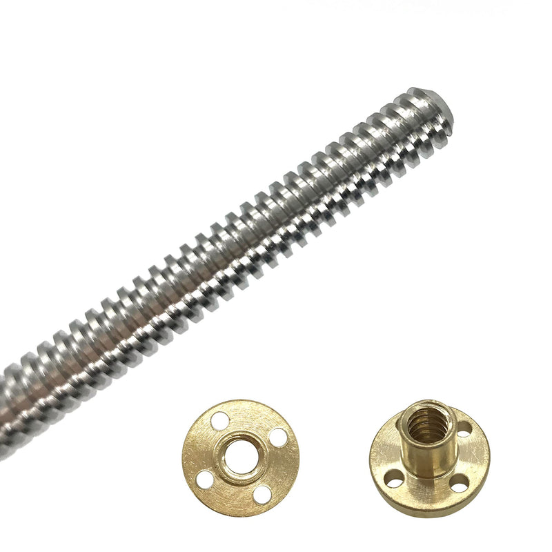 2pcs 400mm Tr8X4 Lead Screw with T8 Brass Nut for 3D Printer Machine Z Axis(Acme Thread, 2mm Pitch, 2 Start, 4mm Lead)