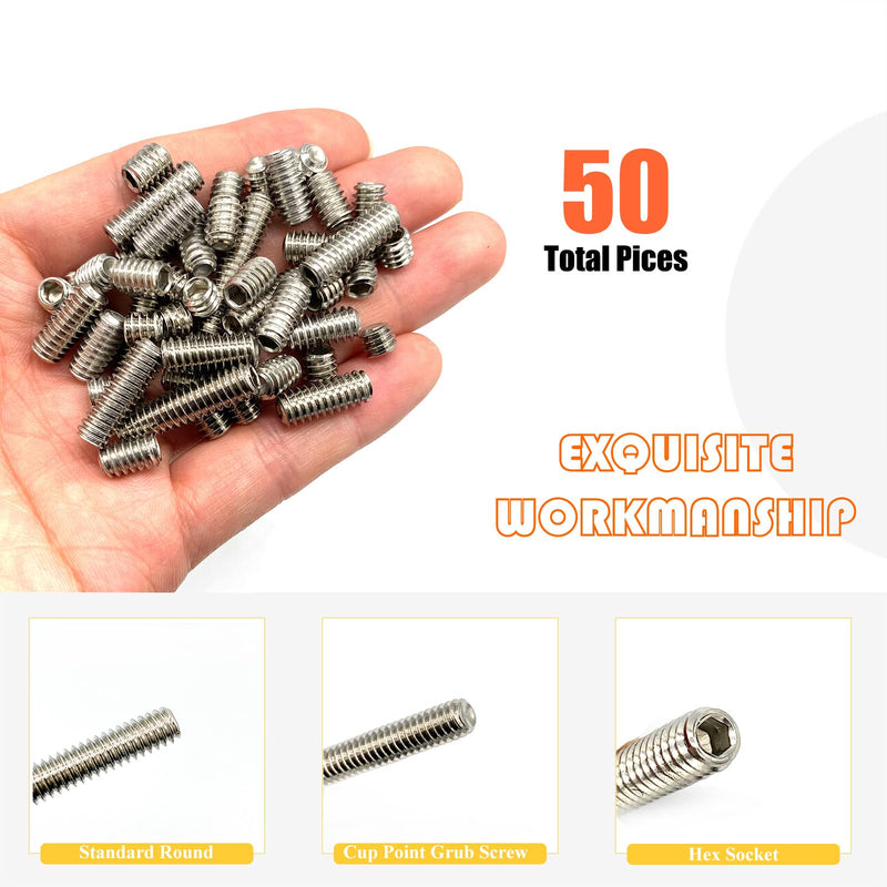 [Australia - AusPower] - 50pcs 1/4-20 8 Sizes Hex Socket Set Screws Assortment Kit, 304 Stainless Steel Cup Point Grub Screw for Bathroom Fixtures Door Handles Stripper Pole Rack Screws Precision Instrument ets 1/4-8Size-50P-304Silver 