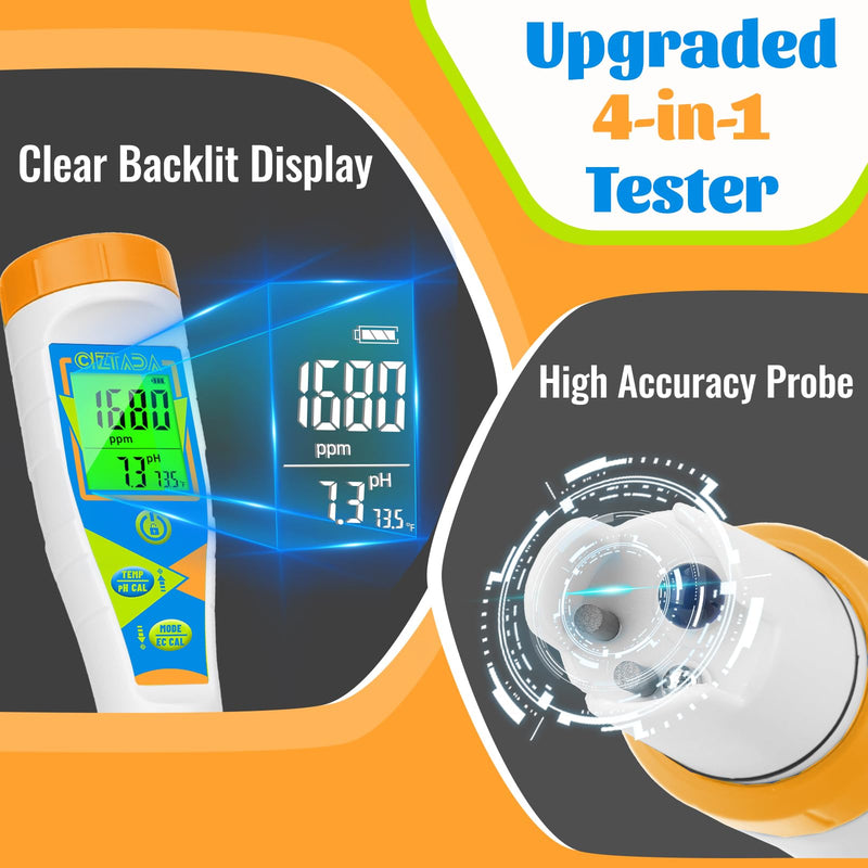 [Australia - AusPower] - pH Meter for Water Digital EC and PPM Meter for Hydroponics Nutrient 4 in 1 pH EC TDS Temperature Tester with Large Display for Indoor Plant Grow DWC Setup Aeroponic Pool Aquarium EC Meter 