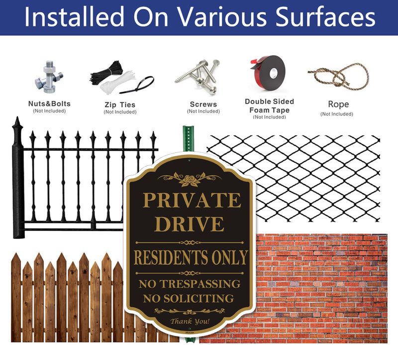 Private Drive Residents Only No Trespassing No Soliciting Signs 14"x 10" Private Driveway Sign Private Property Sign Metal Rust Free Aluminum Waterproof Outdoor Use 2 Pack