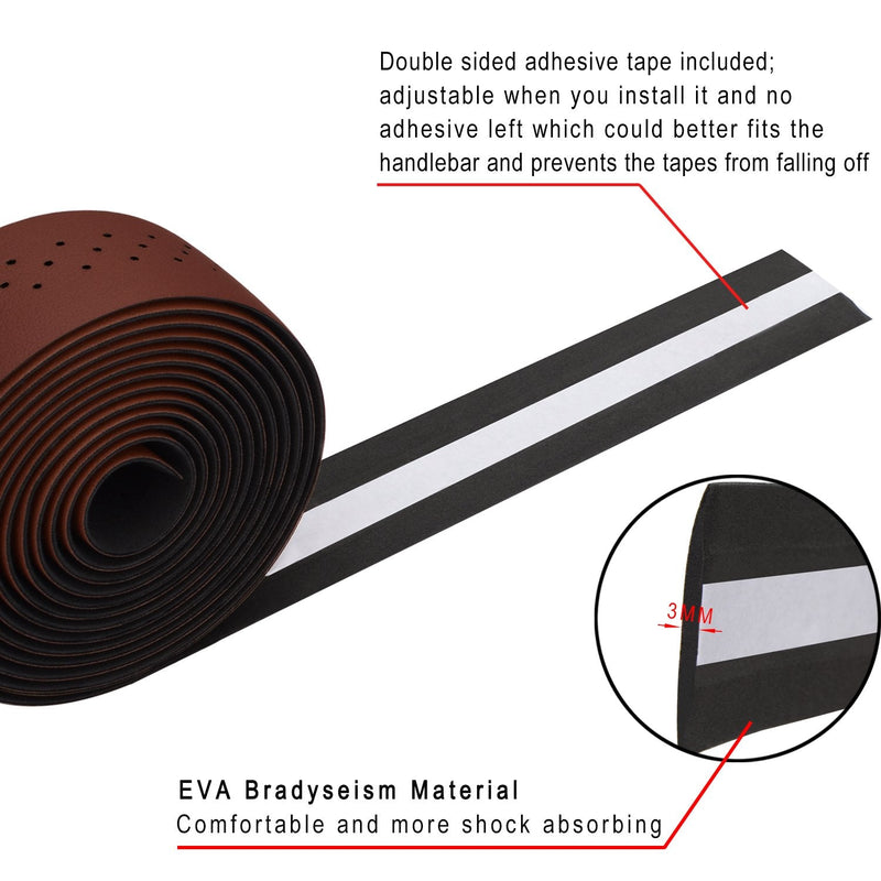 TOPCABIN® Camouflage Series Comfort Gel Road Bike Handlebar Tape Bike Bar Tape with Reflective Bar Plugs (Dark Brown(PU a Pair)) PU leather Dark Brown
