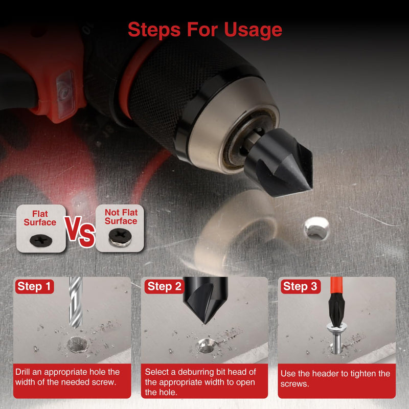 ANGELSWORD M35 Cobalt Countersink Drill Bit Set, 5 PCS 1/4"-3/4", TiAlN Coated Counter Sink Drill bit, for for Wood, Metal, Plastic 5pc HSS-Co set