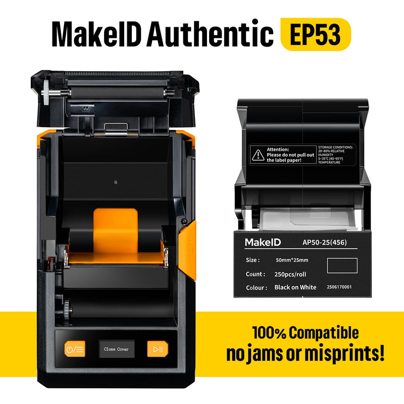 MakeID EP53 Flag Labels, P-Flag Pre-Sized Label Tape with Ribbon Cartridge for Indoor/Outdoor Wire and Cable, DataCom Labeling - for EP53 Portable Industrial Label Maker 0.98"H x 1.50"W(100 Labels) Yellow P-flag