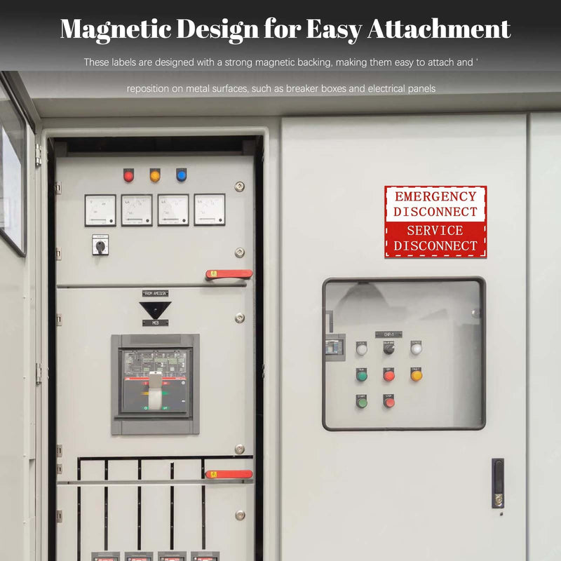 Magnetic NEC Compliant Emergency Disconnect Service Labels | Breaker Box Labels | Reusable Waterproof Vinyl Signs | 5 x 3.43 Inches | Pack of 7