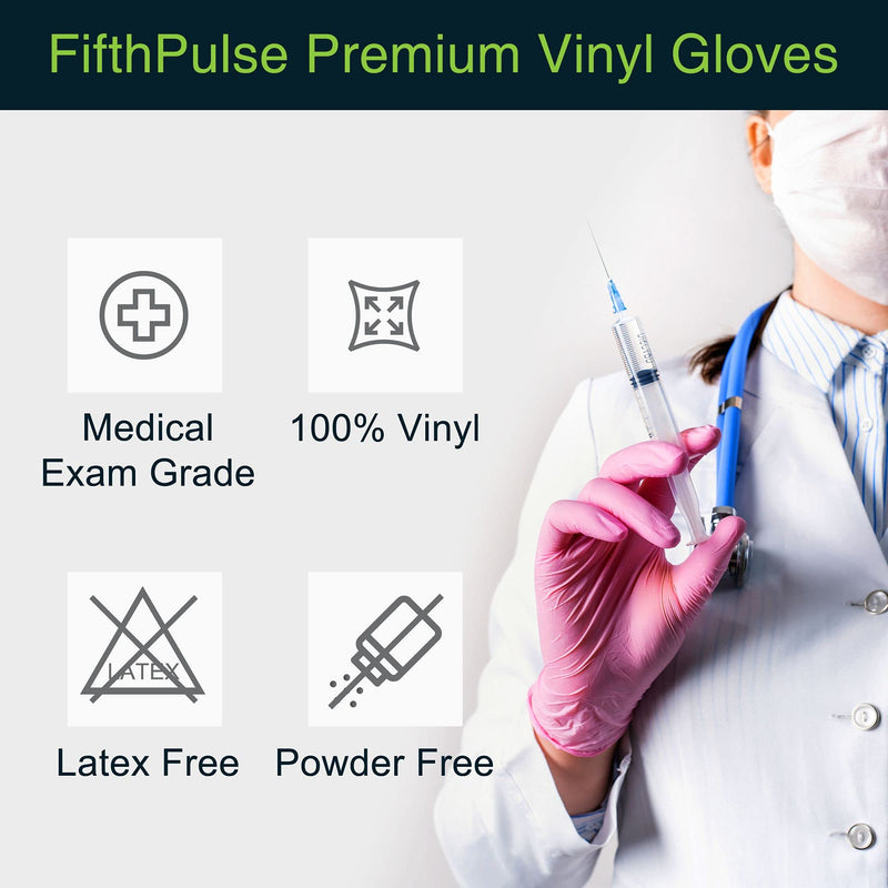 [Australia - AusPower] - FifthPulse Pink Vinyl Disposable Gloves - Powder and Latex Free Medical Exam Gloves Medium (Pack of 50) 