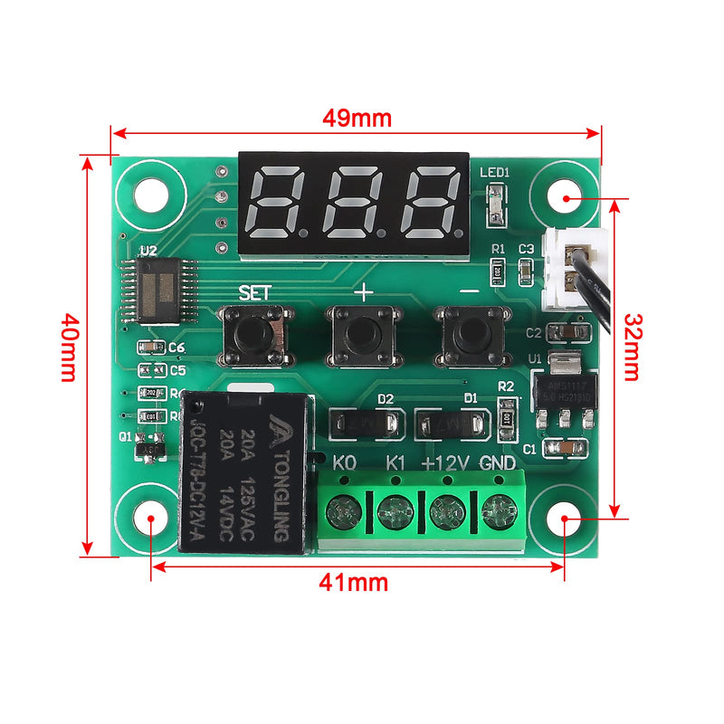 [Australia - AusPower] - 2PCS W1209 Temperature Controller Module,LED Display Digital Thermostat Module with Case DC 12V Digital Electronic Temperature Temp Control Module Switch with Waterproof NTC Probe -50~110℃(Red) 2PCS x Red 