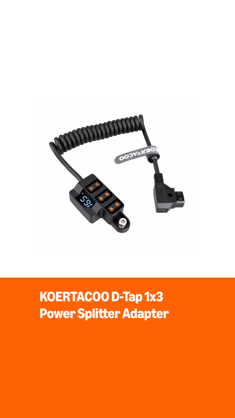 D-Tap 1×3 Power Splitter Adapter with Voltage Display. Coiled Cable Version
