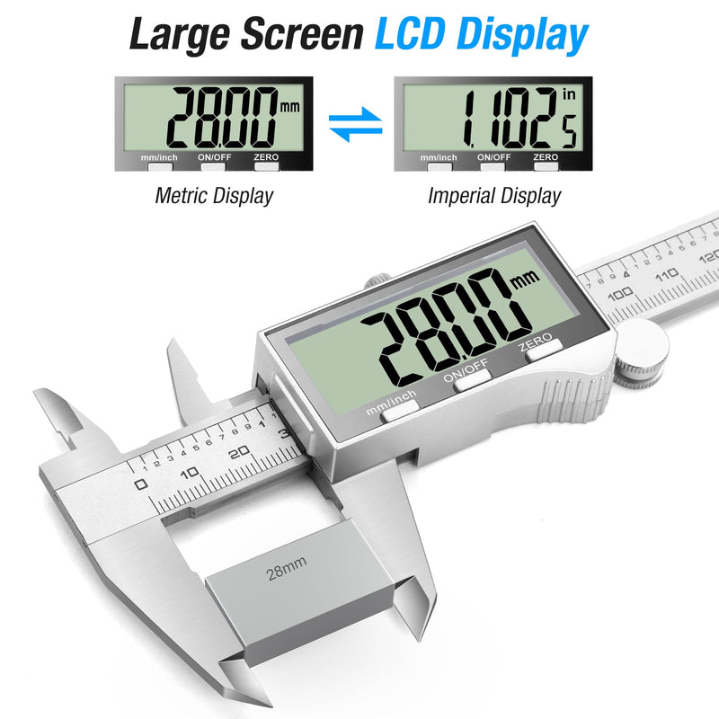 Ueznirn Digital Vernier Caliper with Large LCD Screen 150 mm | Digital calliper with splash protection and dust protection, calliper with spare battery and storage box 150mm-Silvery