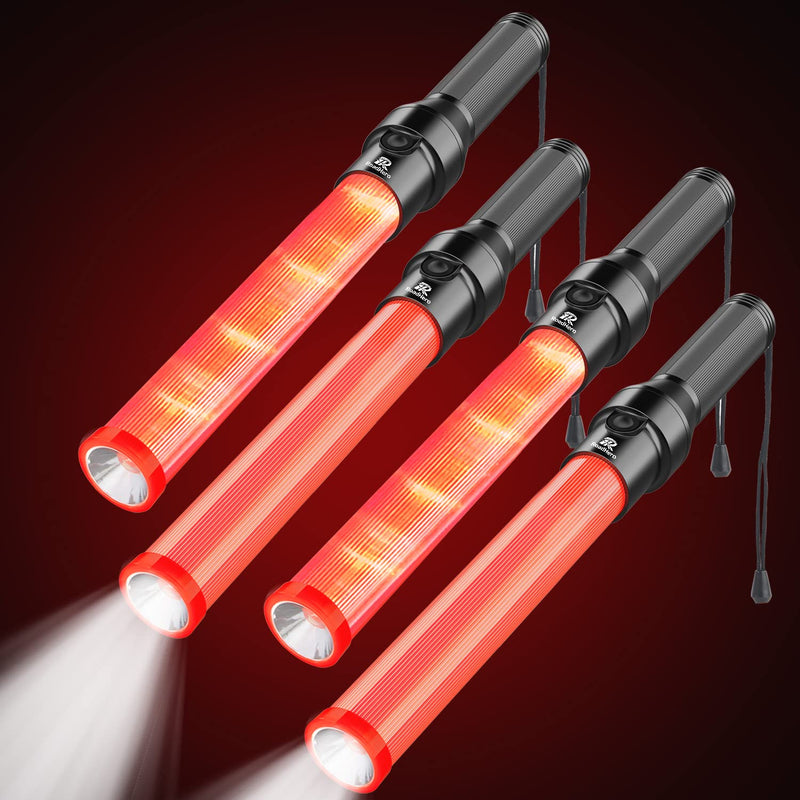 [Australia - AusPower] - 4 Pack Traffic Wand, 16Inch Led Traffic Control Baton, Night Safety Light Wands with 3 Flashing Modes, Air Marshaling Signal Wand Plus White LED on Tip for Airport, Parking, Car Directing 4 Pack of 16 inch 