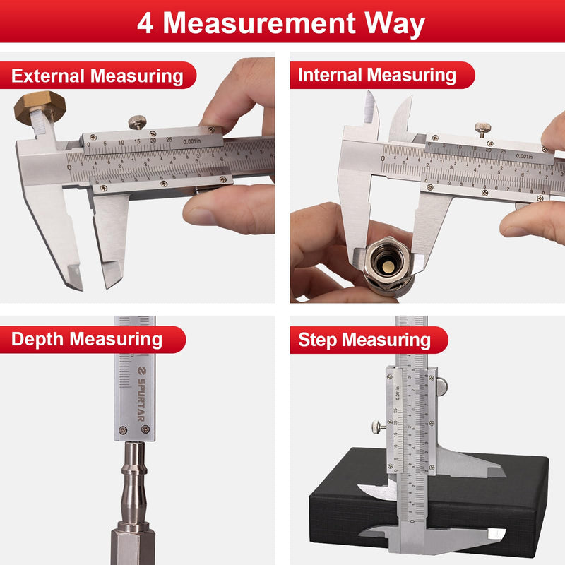 [Australia - AusPower] - Spurtar Vernier Calliper 150 mm / 6 Inch Calliper Analogue for Diameter Depth Step Measuring Accuracy: 0.02 mm / 0.001 Inch for Household DIY Jewellery Woodworking 