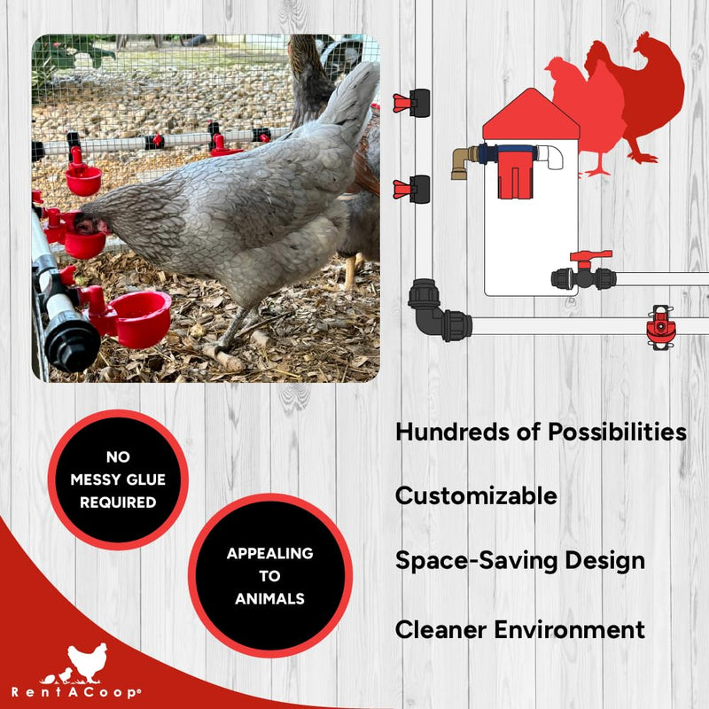 [Australia - AusPower] - RentACoop Glueless Shut-Off Valve Kit Compatible with S.N.A.P PVC Watering System for 1/2" Schedule 40 PVC Pipe - Great for Chickens, Poultry, and Other Animals 