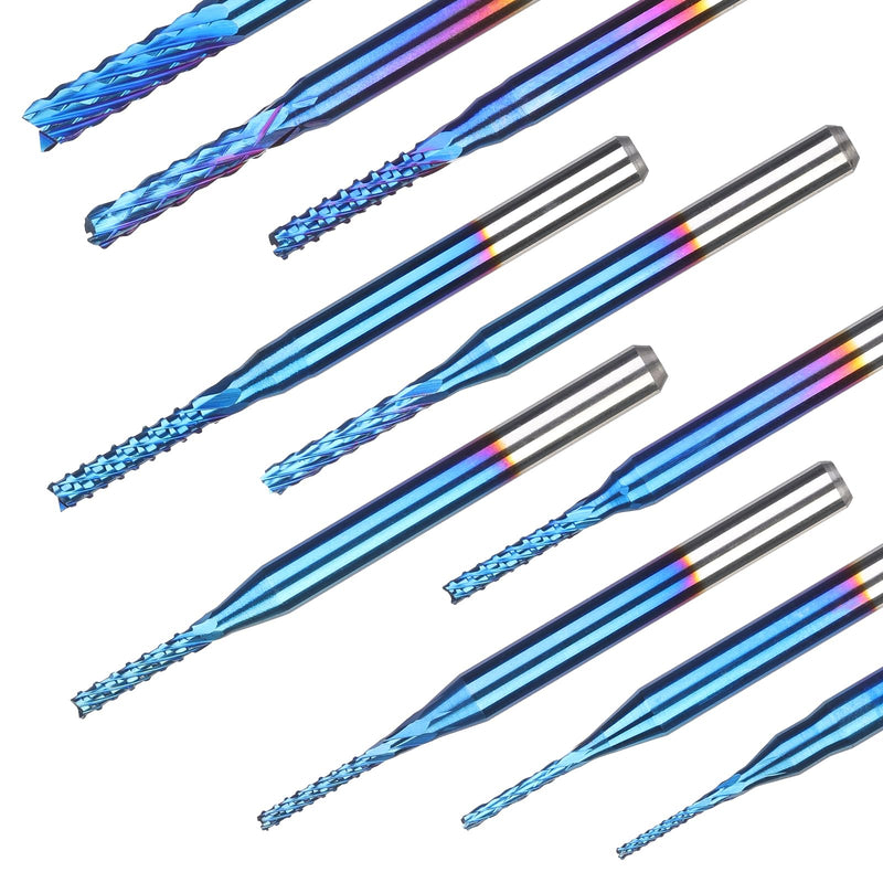 SainSmart Nano Blue Coat End Mill CNC Router Bits, 1/8 inches Shank, Pack of 10 0.8-3.0mm