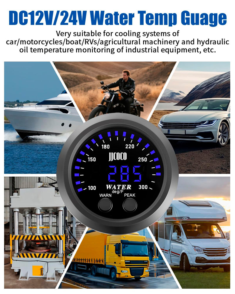 [Australia - AusPower] - Water Temperature Gauge with 1/8NPT Sensor & Bracket 300°F Digital LED Display Water Coolant Temperature Gauge for Cars Trucks Ships Vehicle Automotive Boat Marine 2”/52mm Blue 32-300°F (Fahrenheit Display) 