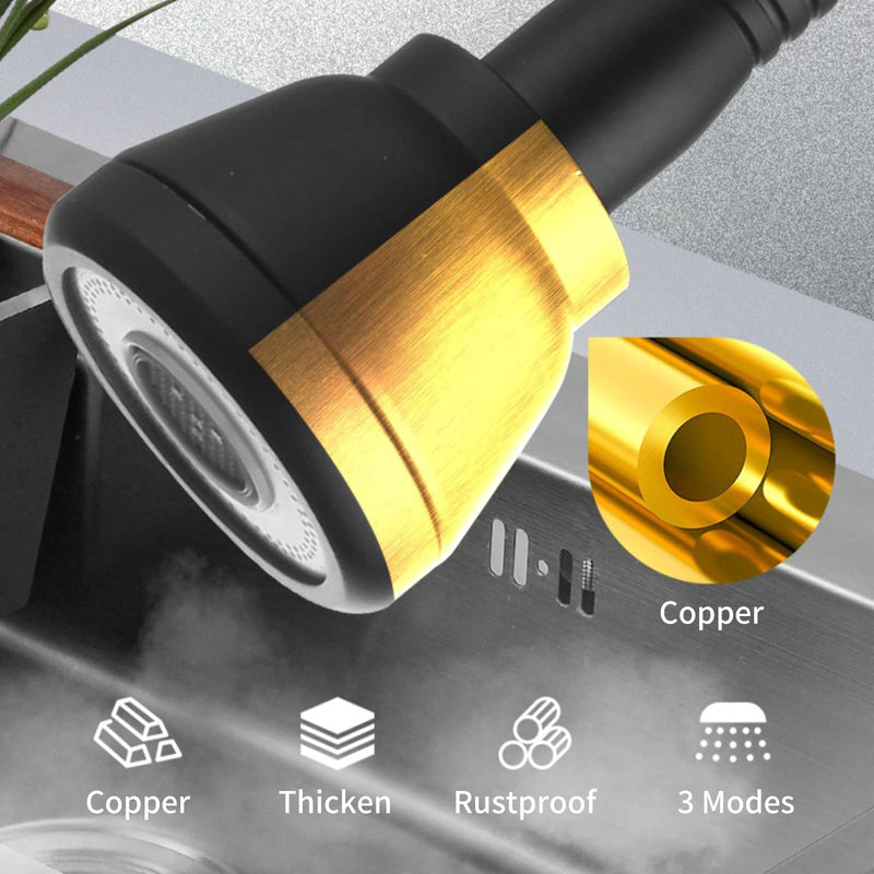 [Australia - AusPower] - WSADZXC77 360° Rotating Tap Head Extension Splashproof Kitchen Tap Sprayer with 3 Modes Water Saving Black Copper Faucet Head 
