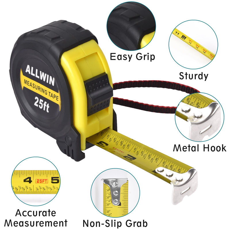 [Australia - AusPower] - Tape Measure 25 Ft - Metal Retractable Tape Measure with Fractions, Easy Read Steel Tape Measure, 1-inch Wide X 25 foot 25FT Inches with Fractions 