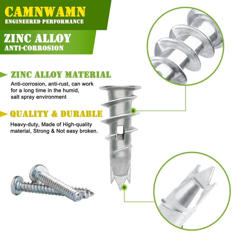 [Australia - AusPower] - #8 Zinc Metal Self-Drilling Drywall Anchors, 100pcs (50 Anchors+50 Screws) Hollow Metal Wall Anchors and Screws Kit with Cross Groove Drill Bit, 50pcs Heavy Duty Anchors 50pcs #8 x 1-1/4" Screws 100 
