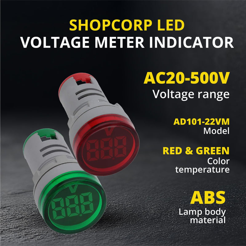 Led Voltage Indicator 22 mm – Digital Voltmeter AC20-500V with led Voltage Display for Control Panels, Machines and Distribution Boxes (3 Red and 3 Green) 3 Red and 3 Green