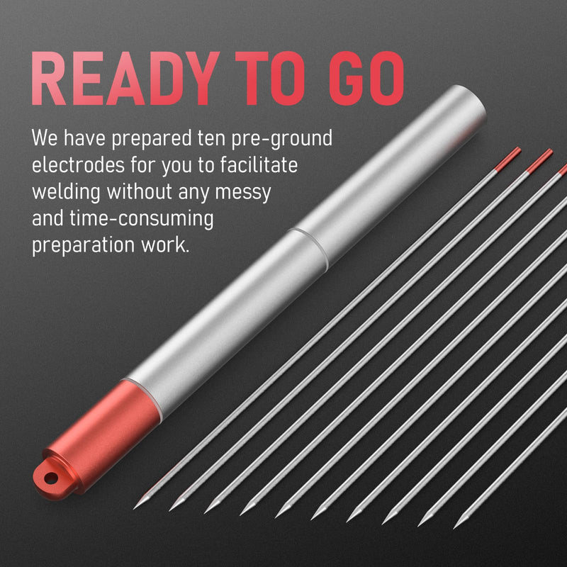 YESWELDER TIG Tungsten Electrode Pre-Sharpened Welding Tungsten 3/32" x 7" (Red, WT20/EWTh-2) 10-pk 3/32'' Red