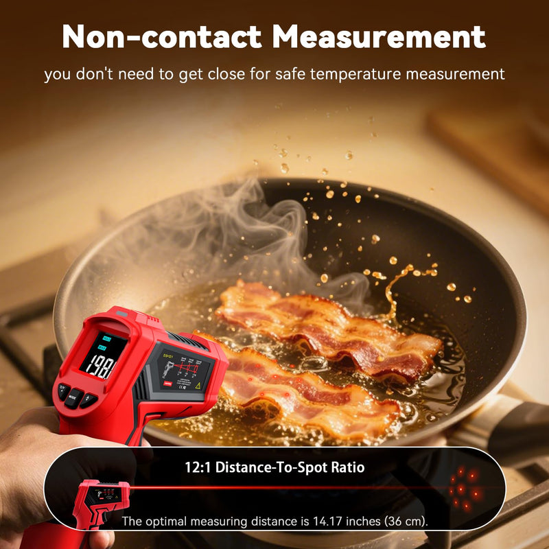 [Australia - AusPower] - Wintact Laser Infrared Thermometer Gun, -58°F to 1112°F Surface Heat Temperature Gun, Non-Contact Digital Thermometer for Kitchen Cooking Food, Pizza Oven, BBQ, Griddle, Soap Making, HVAC WT313B 
